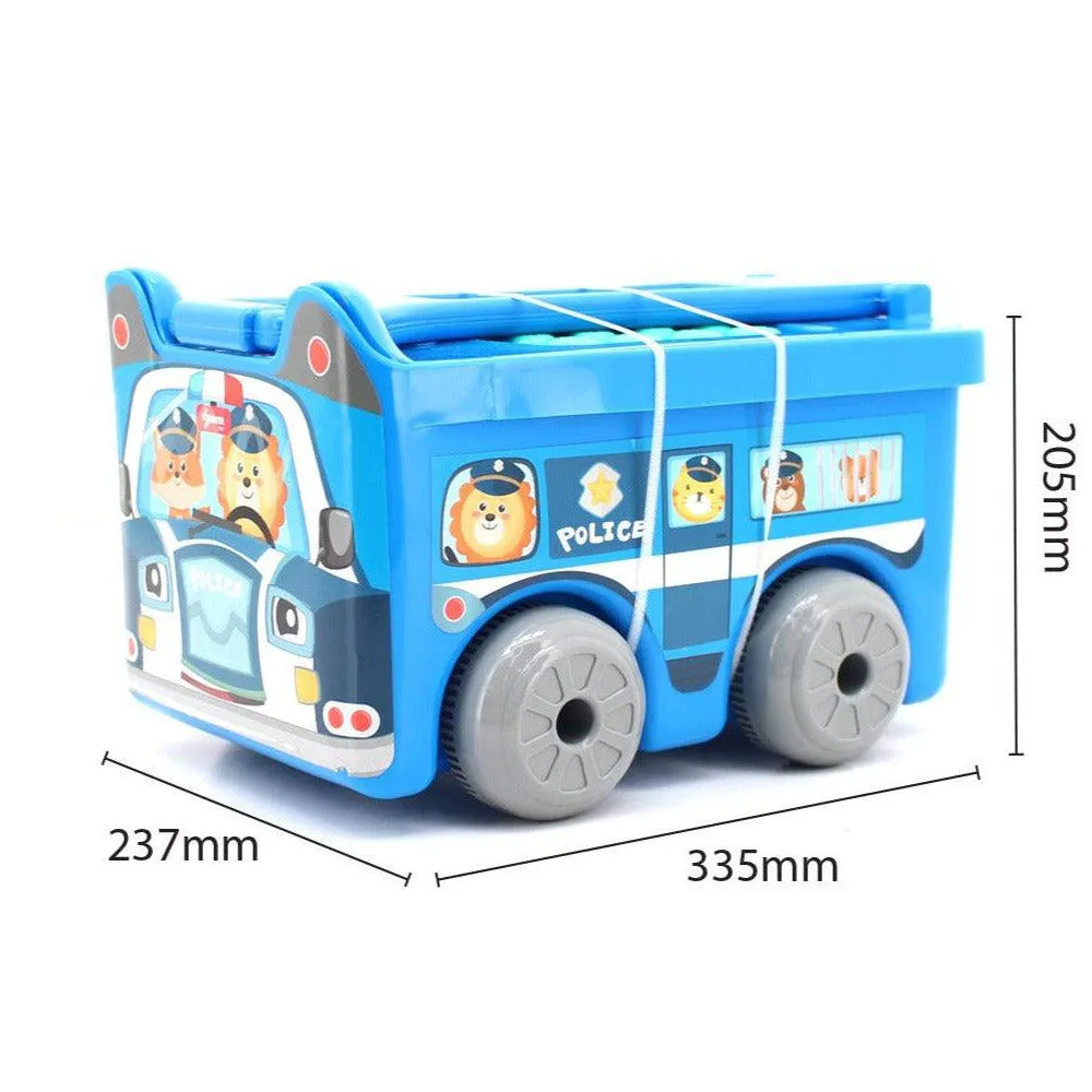 Blue Police Car Building Blocks In Trolley Container - 30Pcs