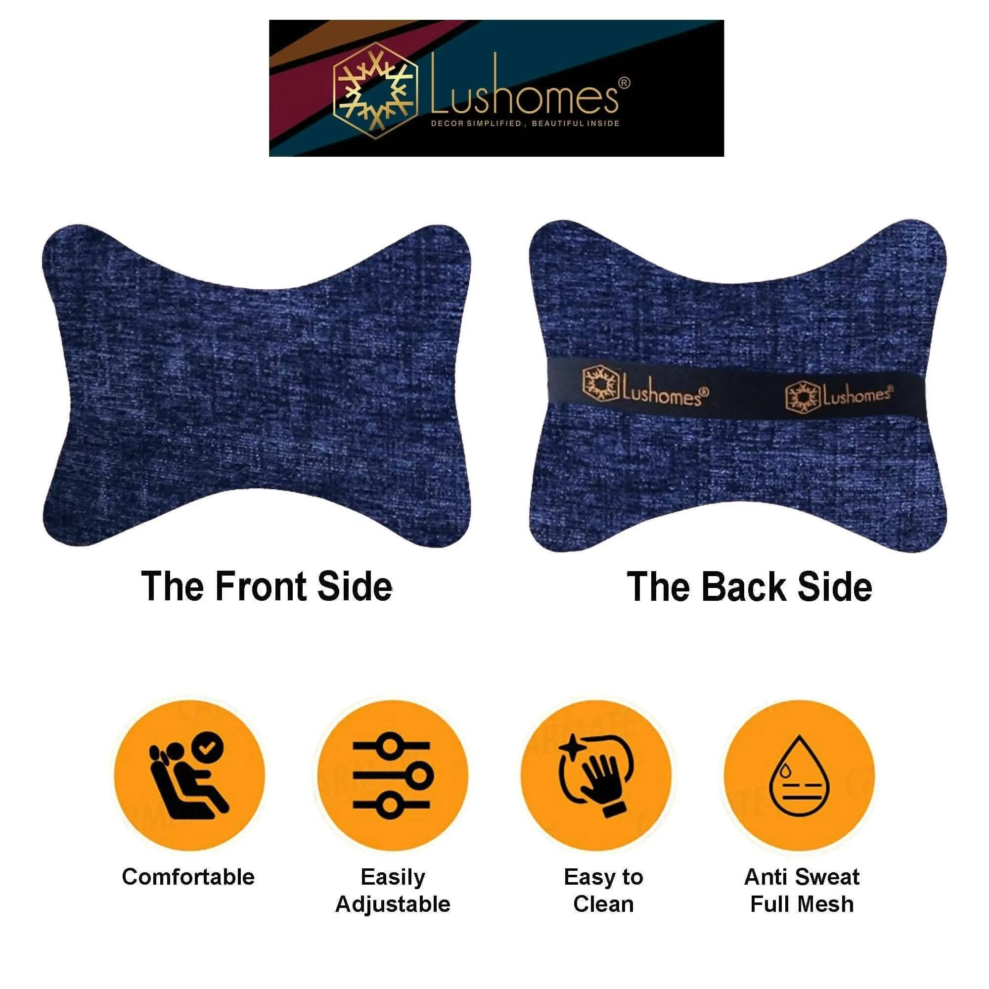 Car Seat Neck Rest Pillow, Cushion for All Cars, Premium Designer Chenille Lumbar (set of 2)