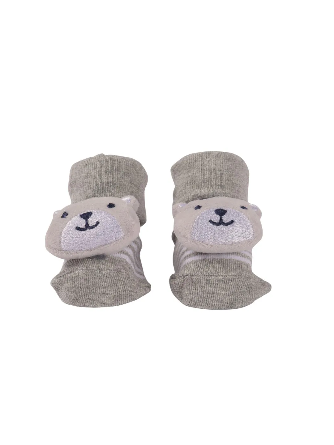 Charming Baby Socks with Bear Face and Striped Design – Soft and Cozy