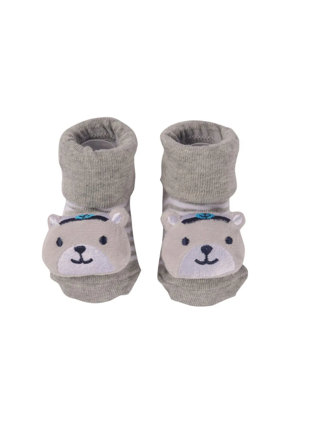 Charming Baby Socks with Bear Face and Striped Design – Soft and Cozy