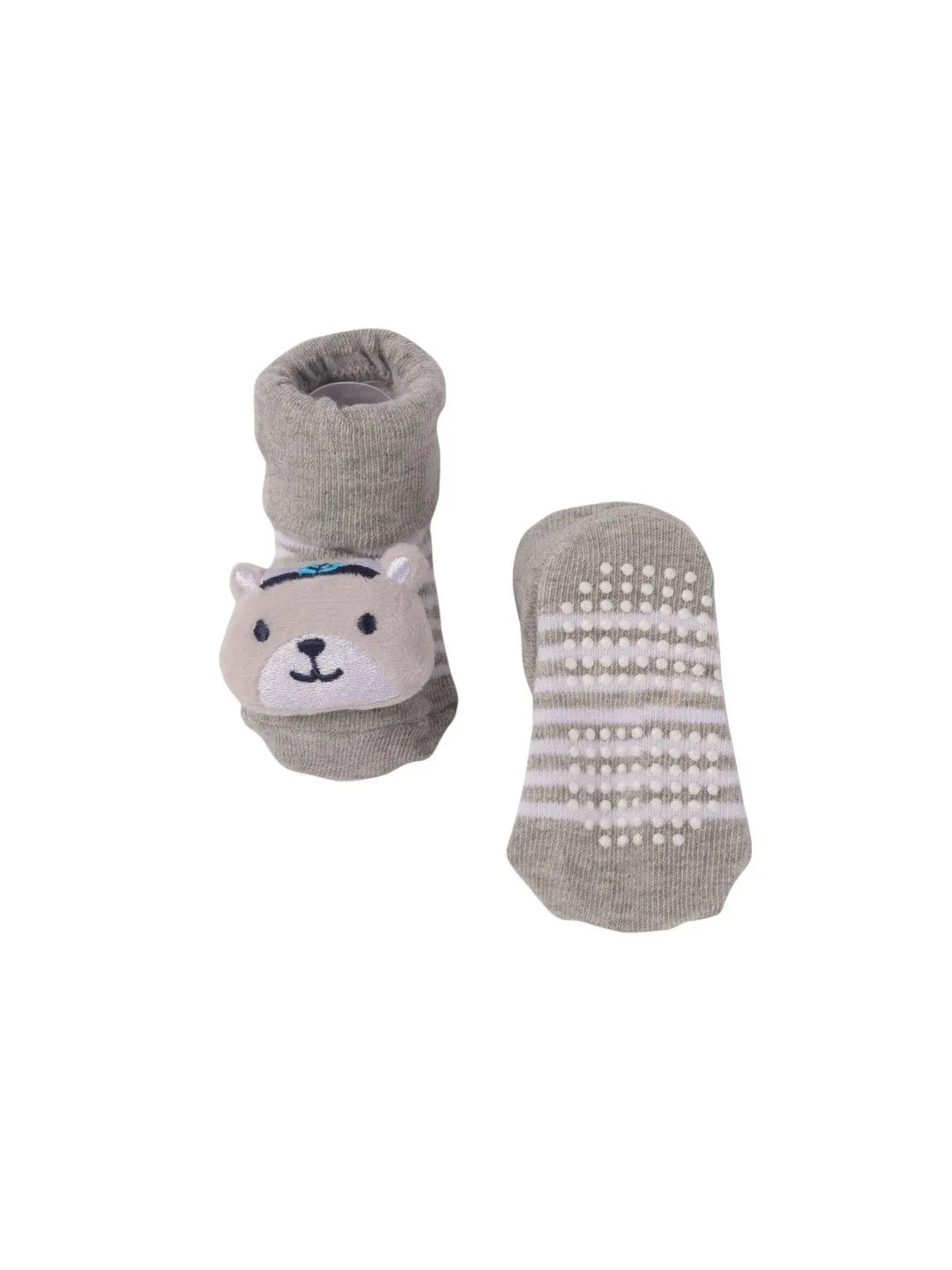 Charming Baby Socks with Bear Face and Striped Design – Soft and Cozy