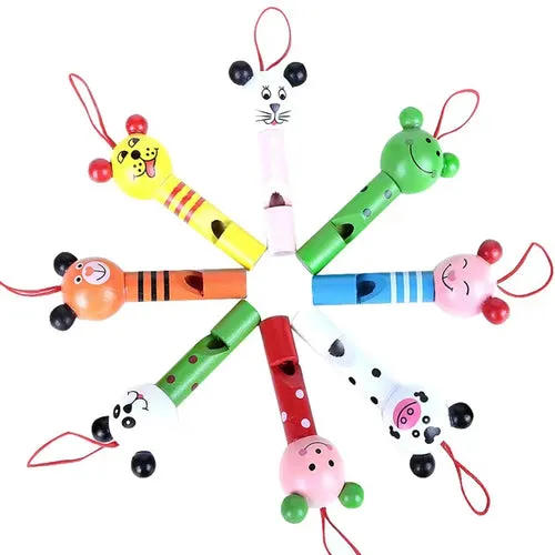 Charming Wooden Animal Whistles - Fun Mini Musical Toy Set for Kids