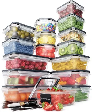 Chef's Path 32 Piece Plastic Food Storage Containers with Lids (16 Lids   16 Containers), Airtight Plastic Containers for Pantry & Kitchen Organization - Kitchen Storage Containers - Food Containers