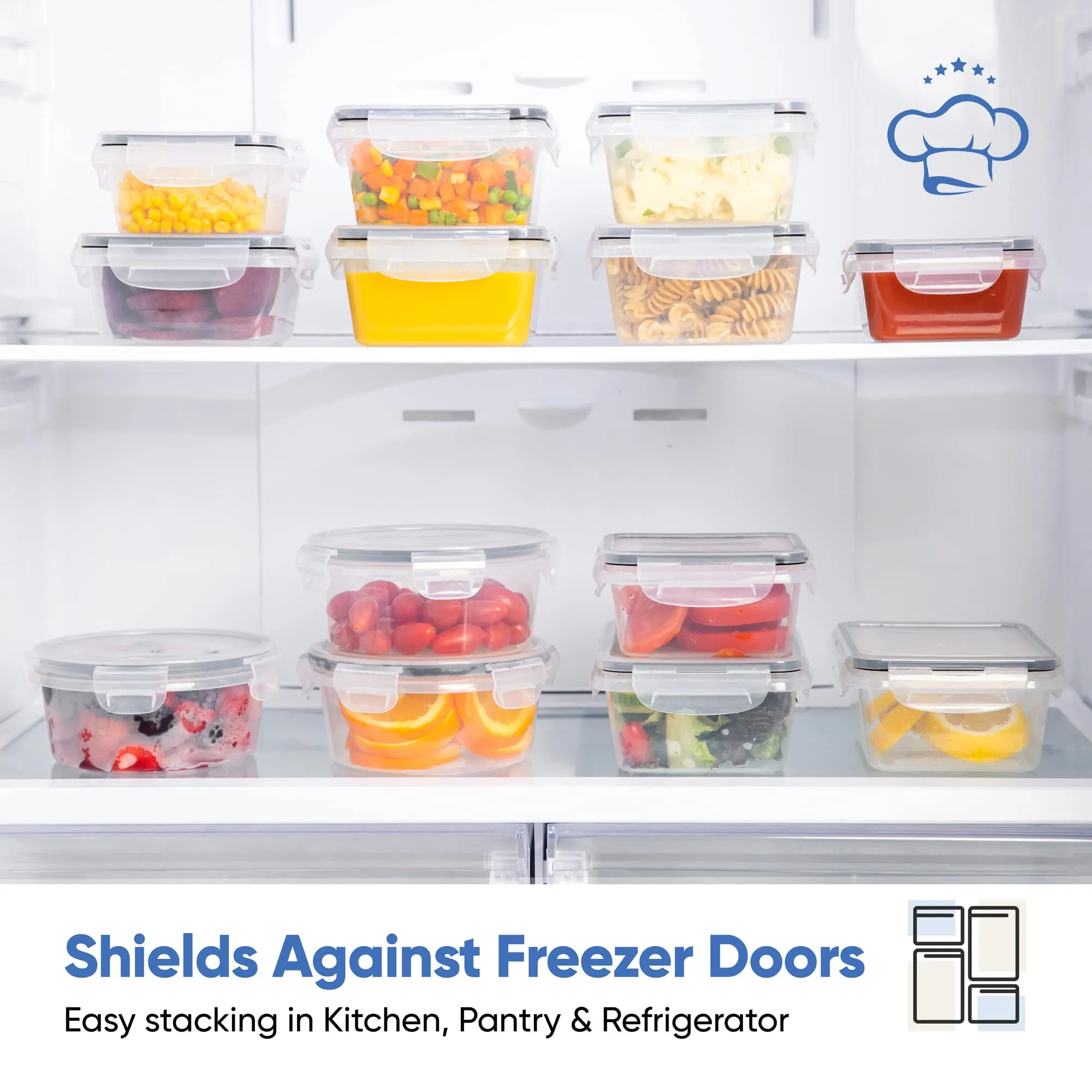 Chef's Path 32 Piece Plastic Food Storage Containers with Lids (16 Lids   16 Containers), Airtight Plastic Containers for Pantry & Kitchen Organization - Kitchen Storage Containers - Food Containers