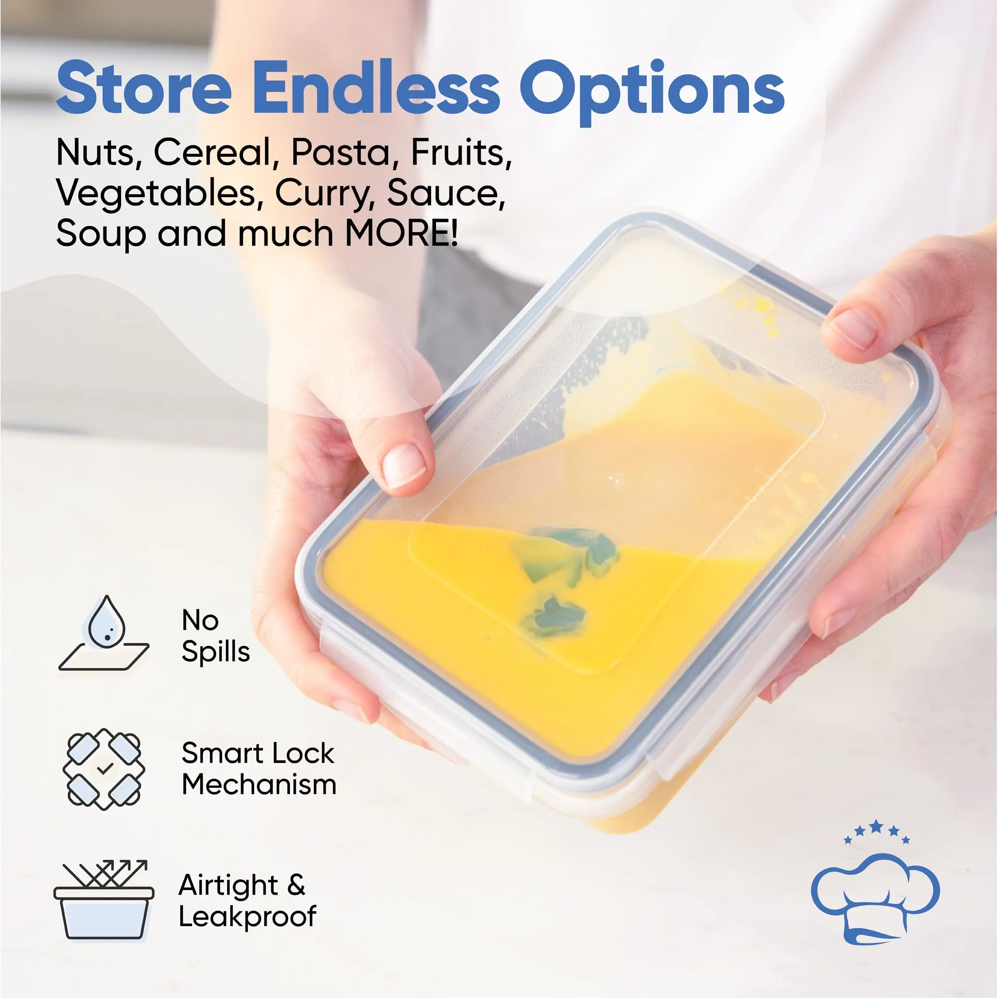 Chef's Path 32 Piece Plastic Food Storage Containers with Lids (16 Lids   16 Containers), Airtight Plastic Containers for Pantry & Kitchen Organization - Kitchen Storage Containers - Food Containers