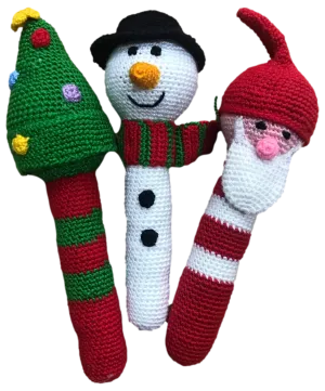 Crocheted Stick Rattles "Christmas Theme"