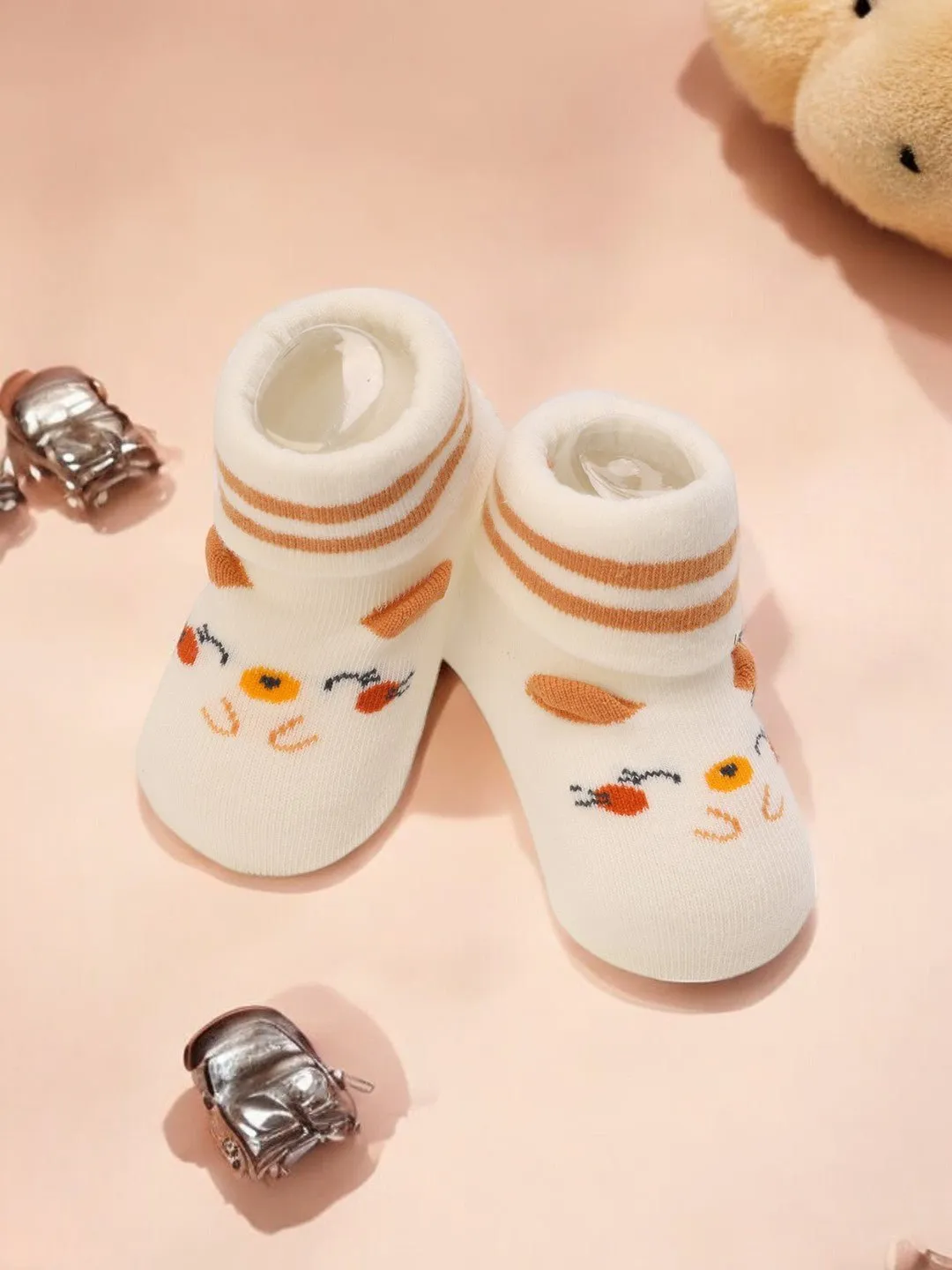 Cute Chick Baby Socks with Stripes and Non-Slip Soles