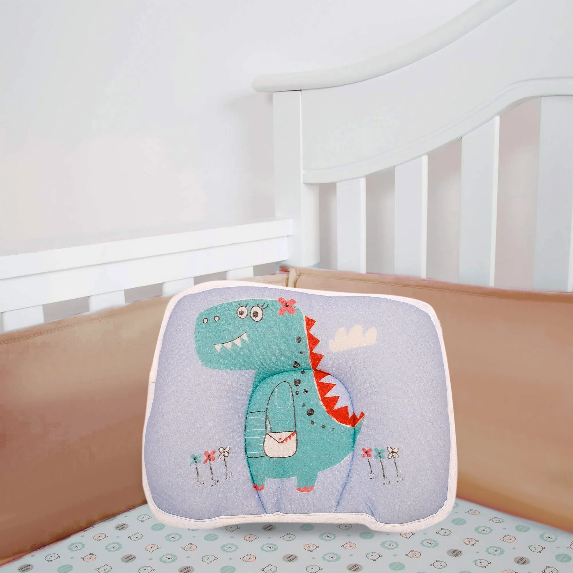 Dino Blue Cotton Baby Pillow