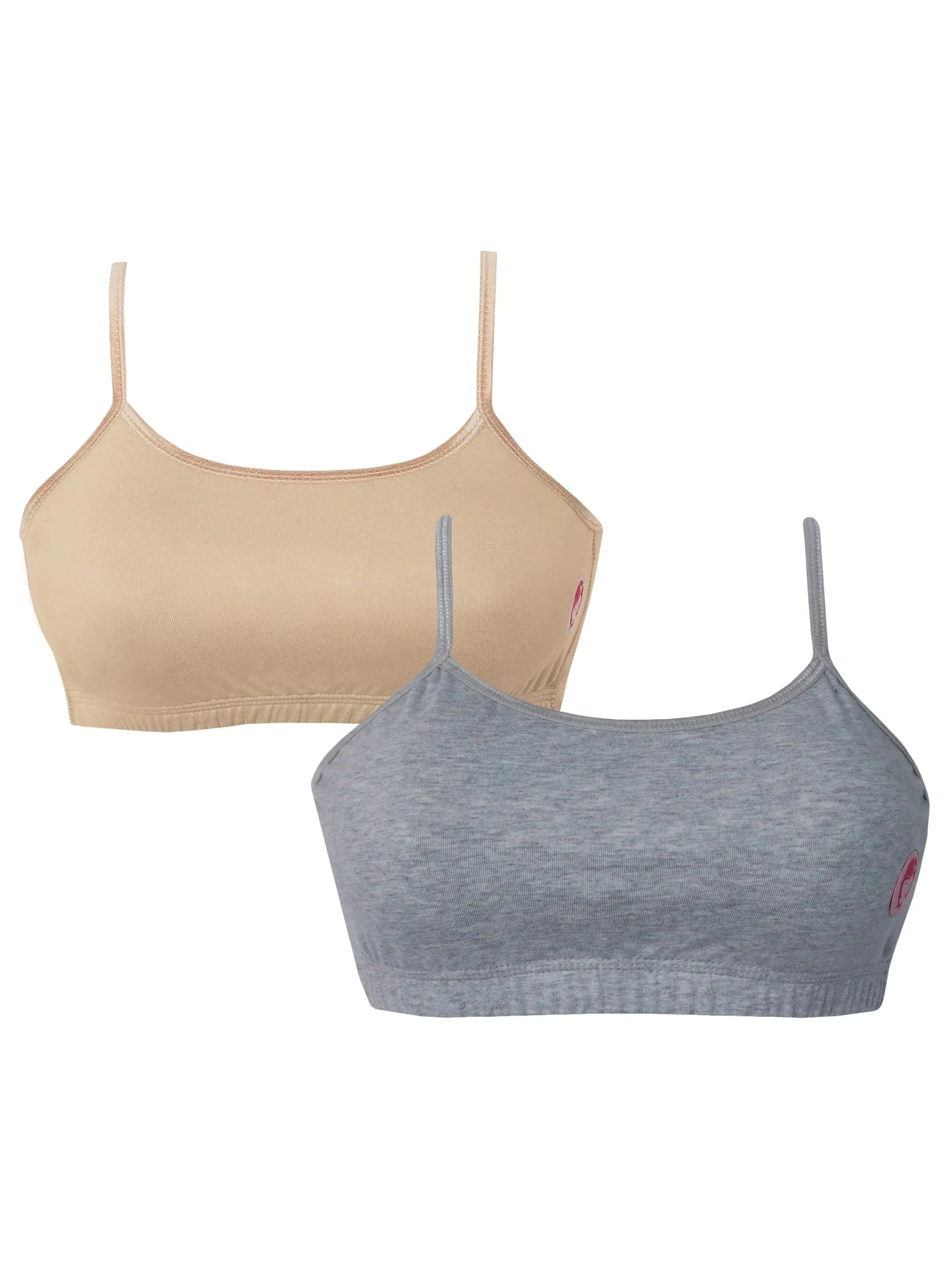 Double-Layer Thin Strap Cotton Gym Bra | Non-Padded Beginner Bra | Solid Bra Pack-of-2