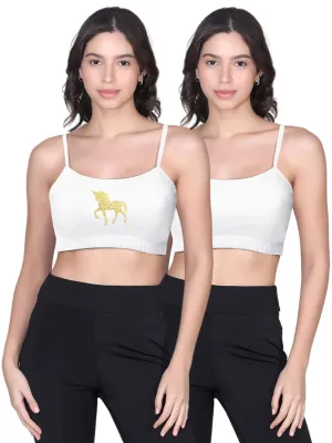 Double-Layer Thin Strap Cotton Sports Bra | Non-Padded | Solid & Printed White Design Shop By Color_White Bra For Young Women
