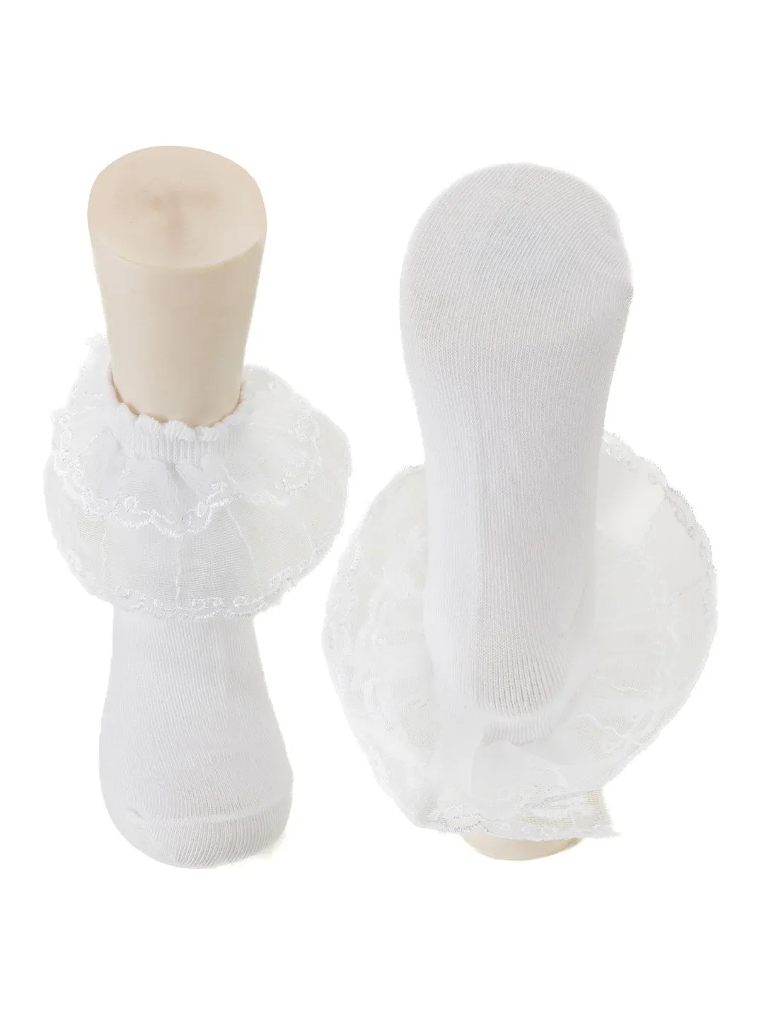 Elegant Baby Lace Frill Socks Set – Red and White Combo