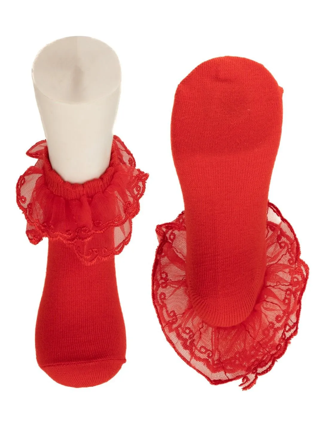 Elegant Baby Lace Frill Socks Set – Red and White Combo