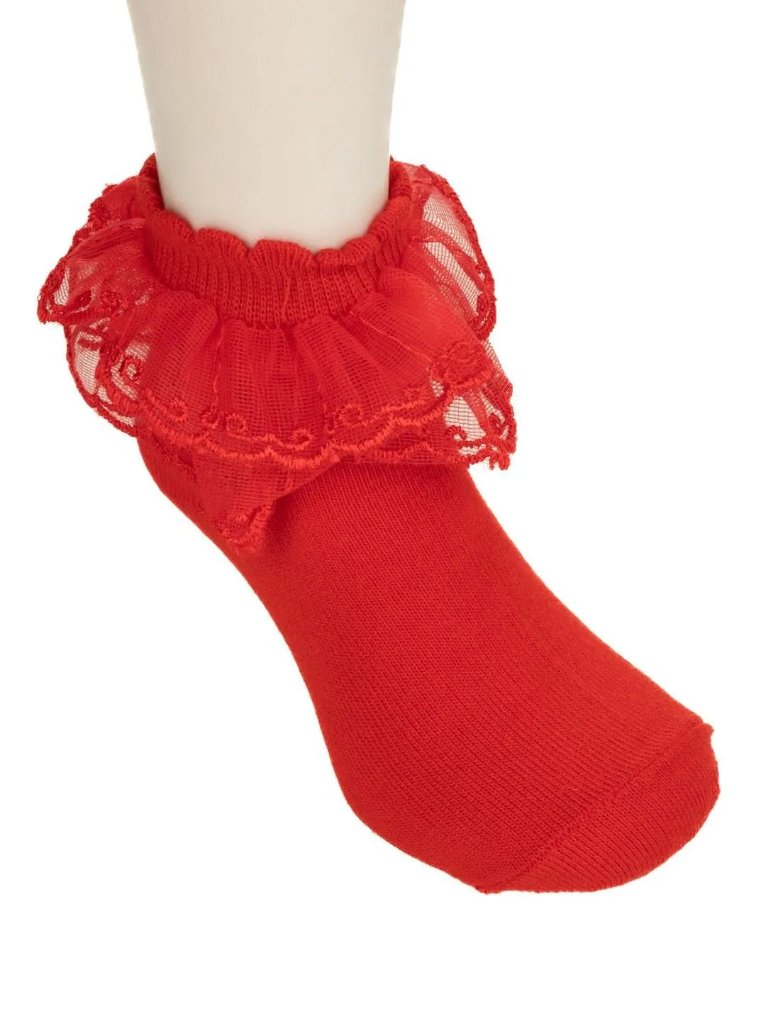 Elegant Baby Lace Frill Socks Set – Red and White Combo