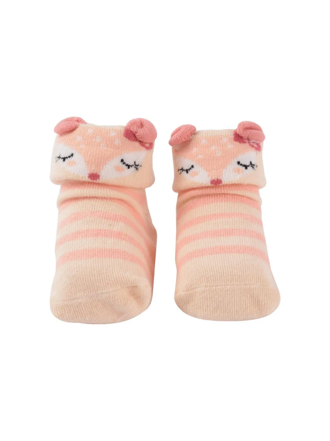 Elegant Baby Socks with Adorable Fox Face and Striped Design