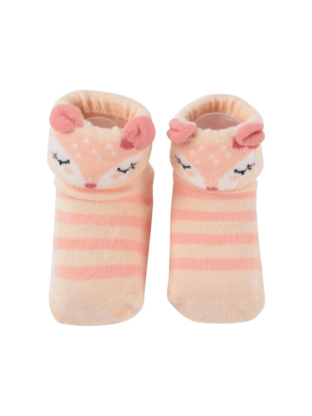 Elegant Baby Socks with Adorable Fox Face and Striped Design