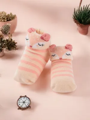 Elegant Baby Socks with Adorable Fox Face and Striped Design