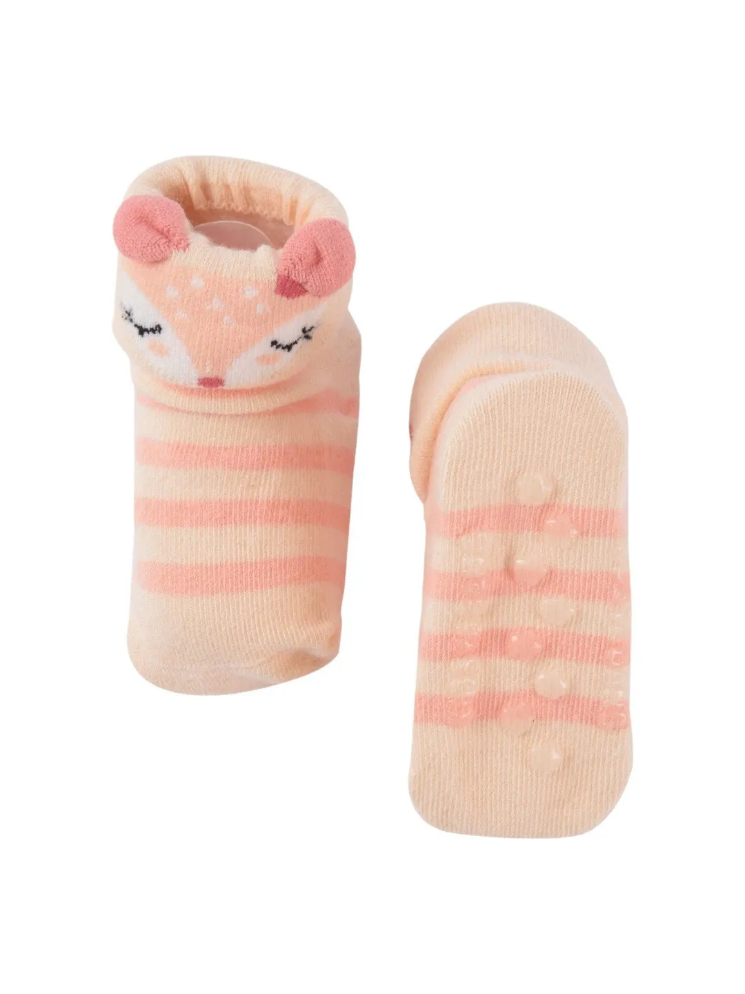 Elegant Baby Socks with Adorable Fox Face and Striped Design