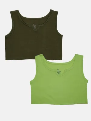 Girls Cotton Solid Crop Tank Tops Pack of 2