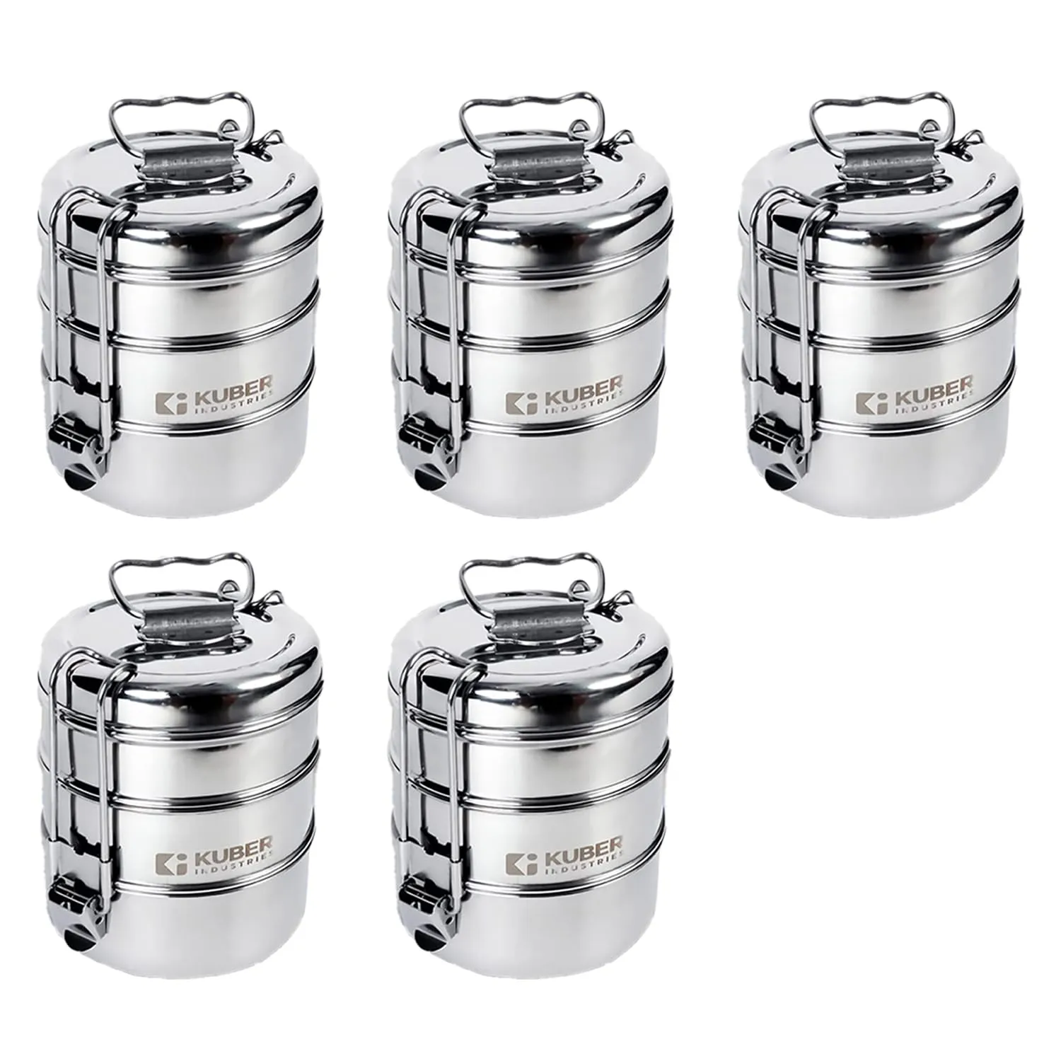 Kuber Industries Clipper Stainless Steel Tiffin Box | Lunch Box with Locking Clip I Silver | Set of 3 Box | Everyday use Home Office Steel Lunch Box (3 Container, 1000ml) (Pack of 2)