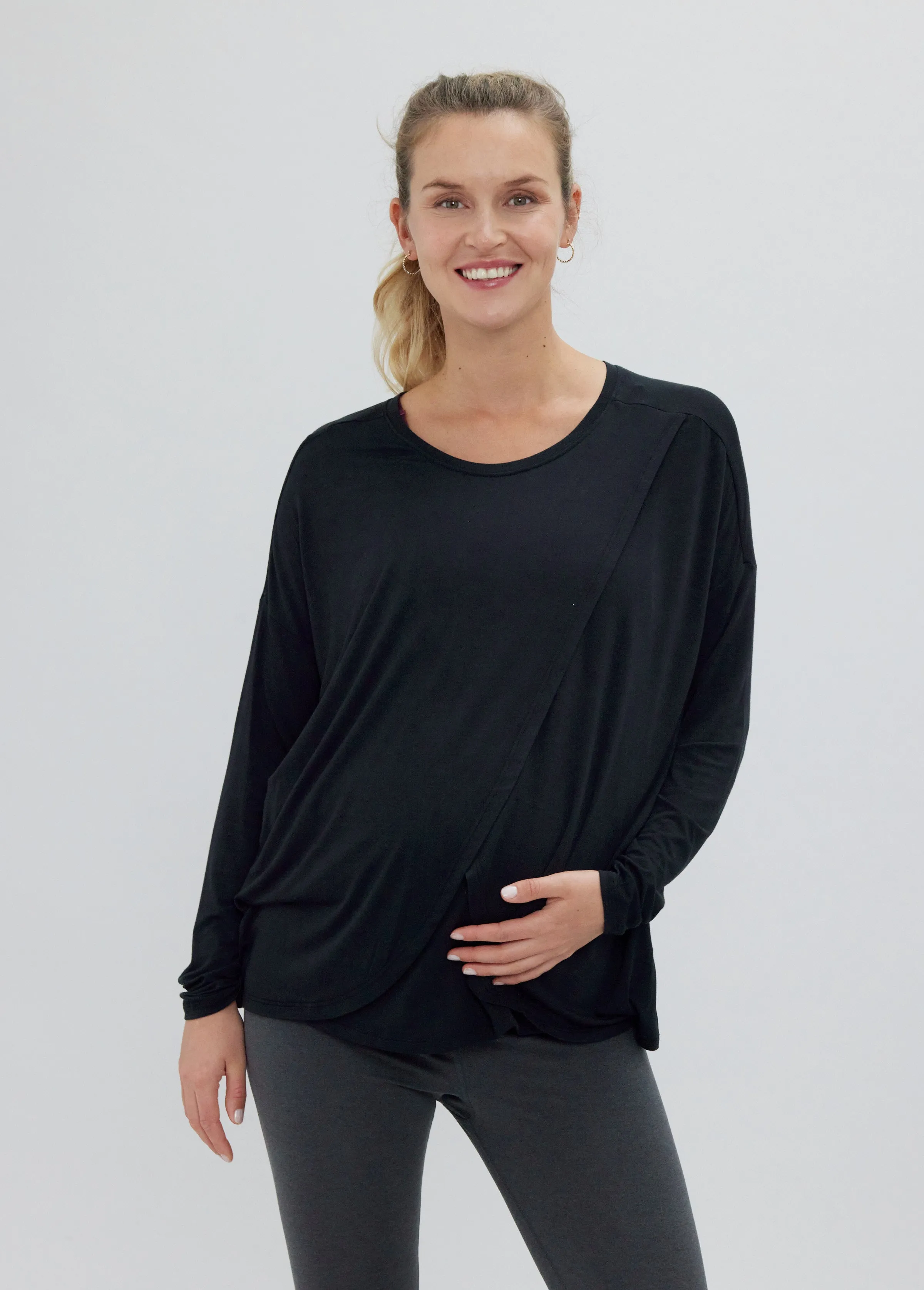 Long Sleeve Maternity   Nursing Top Black