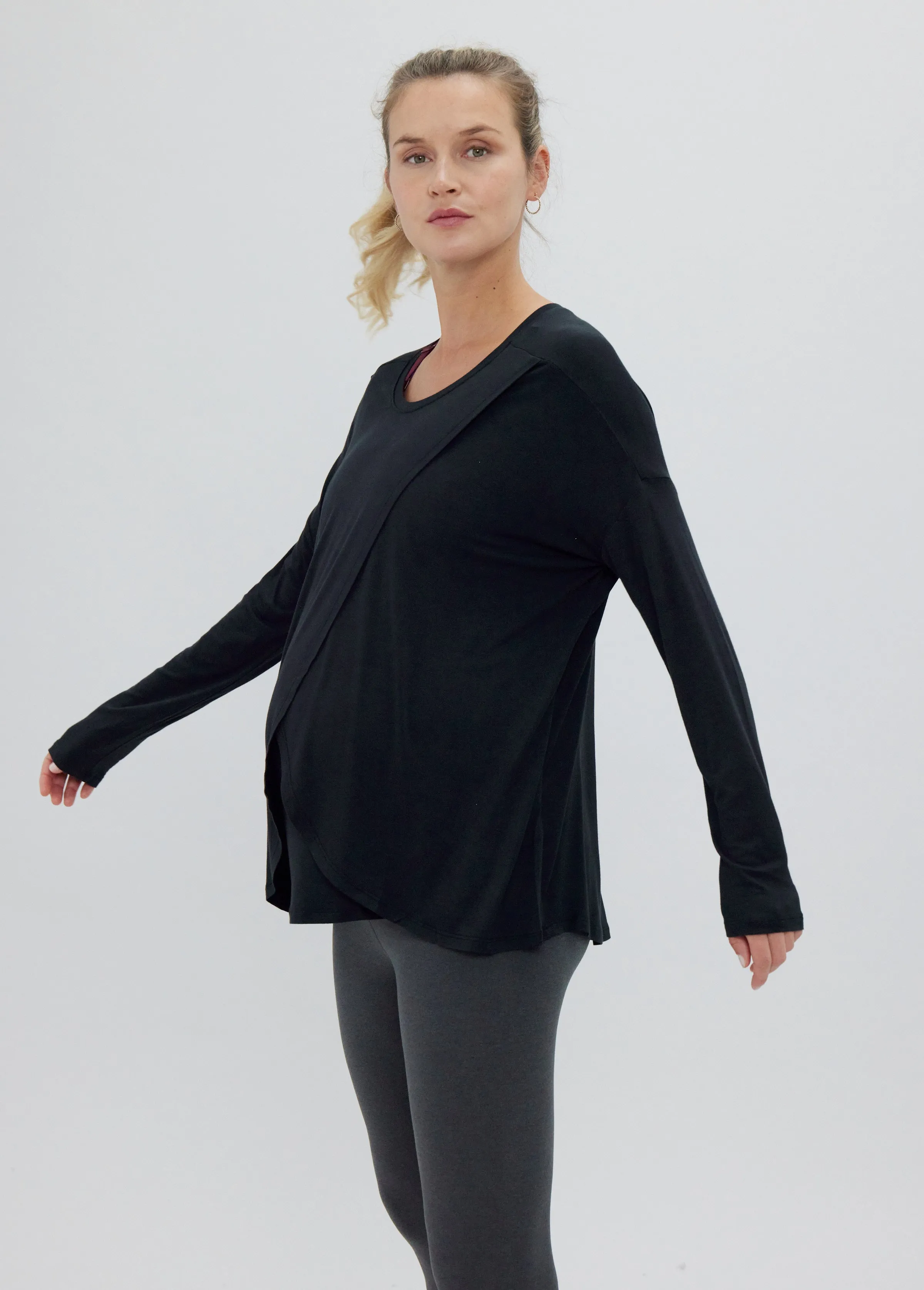 Long Sleeve Maternity   Nursing Top Black