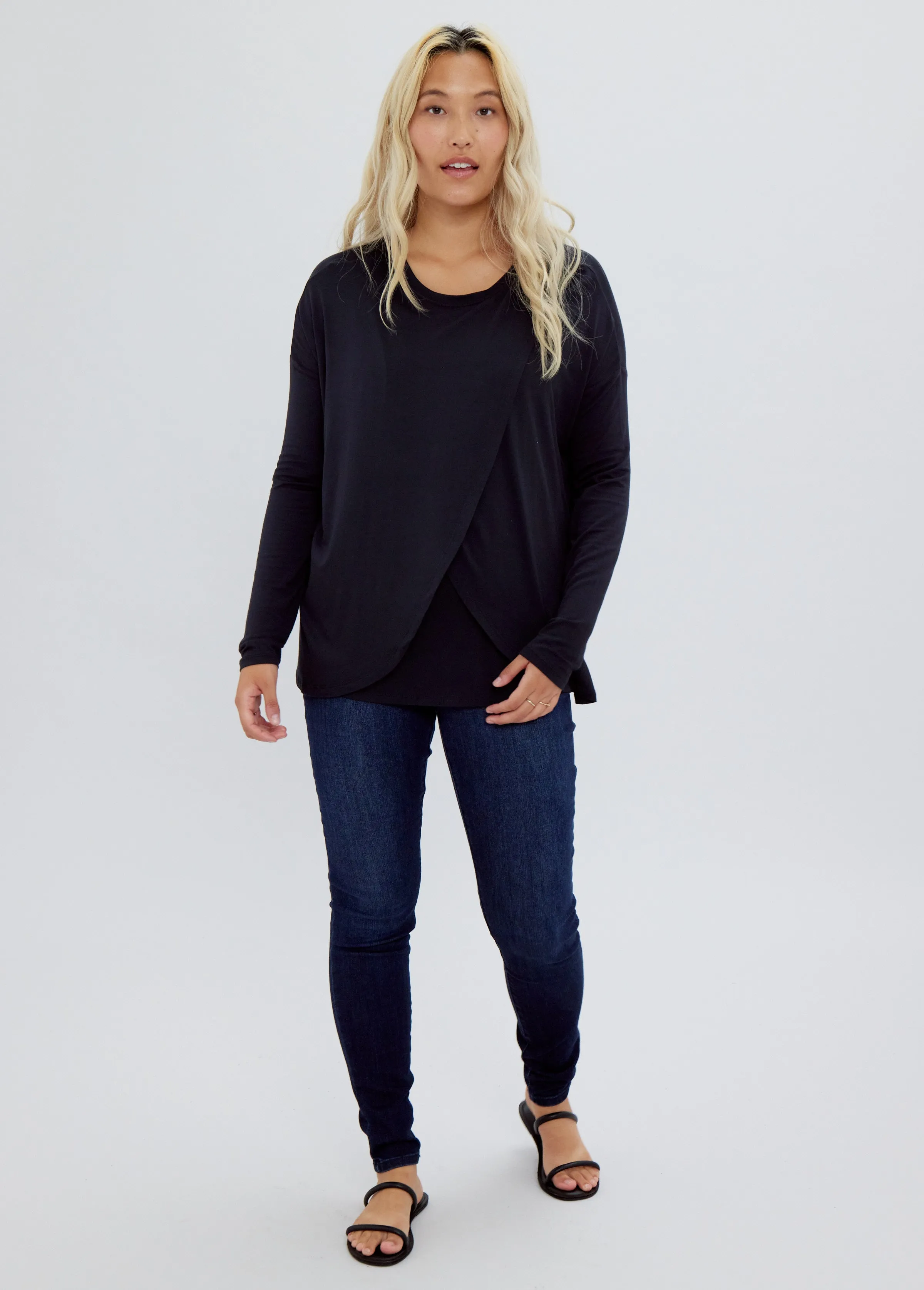 Long Sleeve Maternity   Nursing Top Black