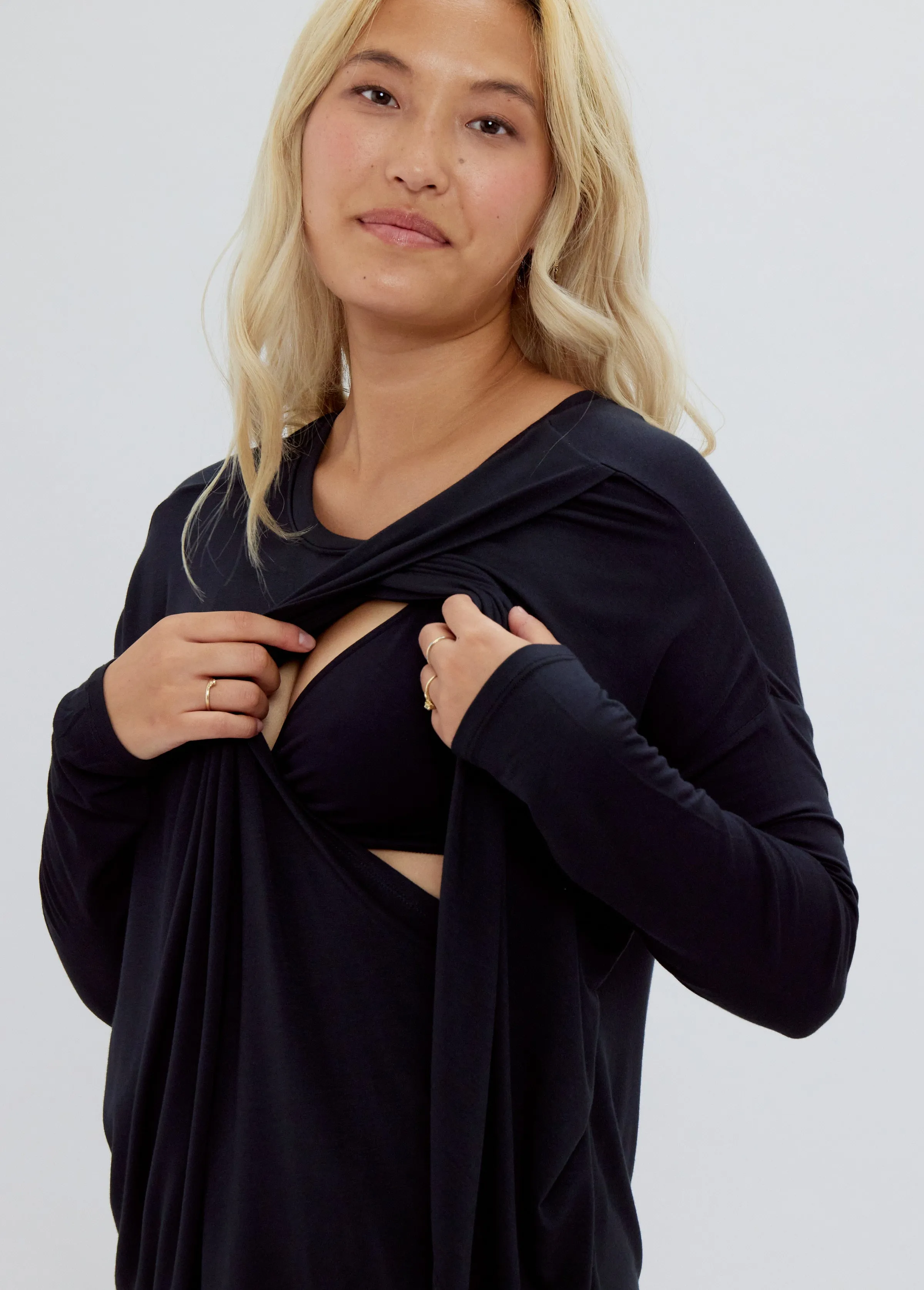 Long Sleeve Maternity   Nursing Top Black