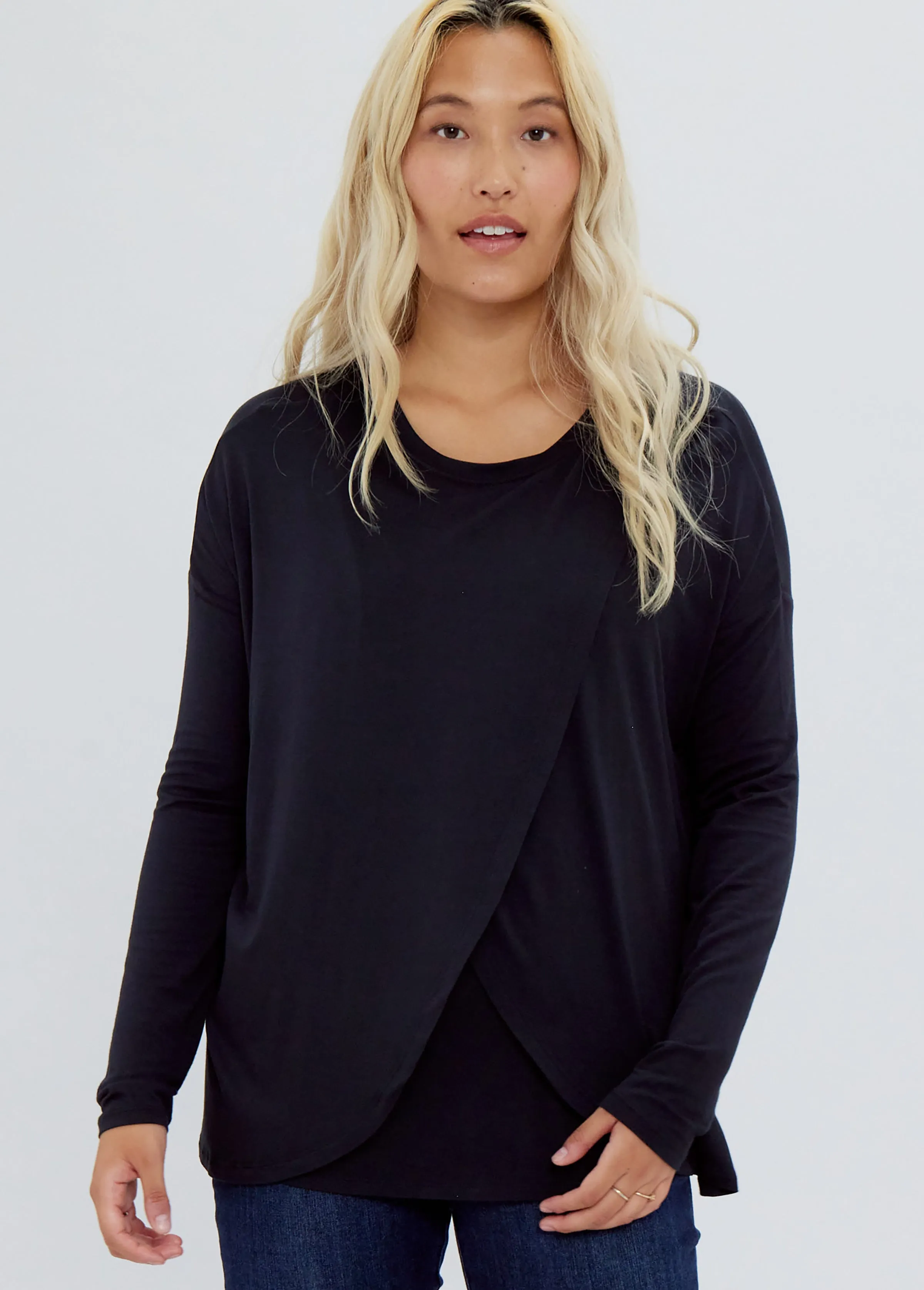 Long Sleeve Maternity   Nursing Top Black