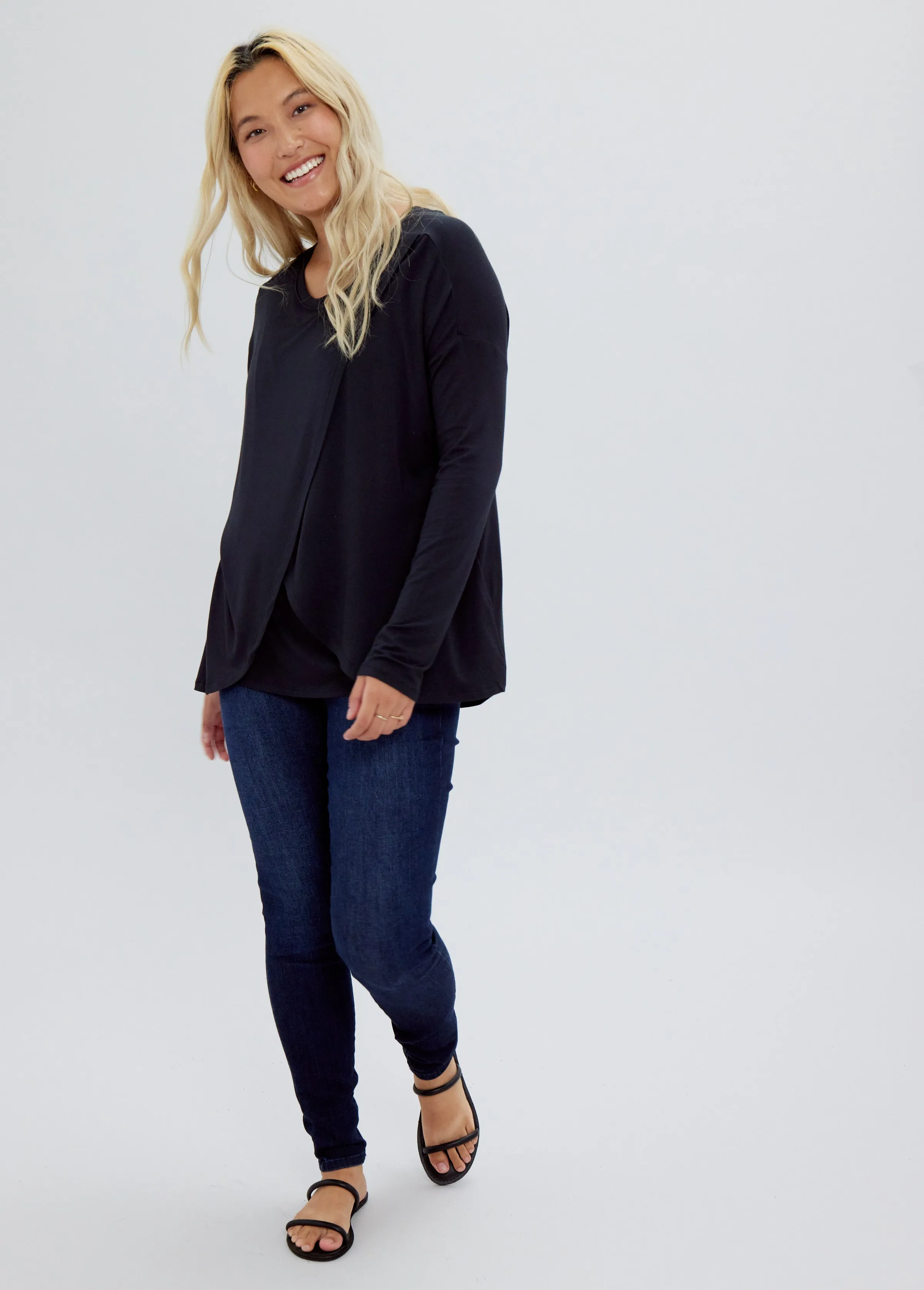 Long Sleeve Maternity   Nursing Top Black
