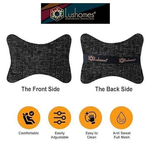 Lushomes Car Neck Rest Pillow & Cushion, Set of 2, Brown Chenille, 17x27 cm, Lumbar & Headrest Support