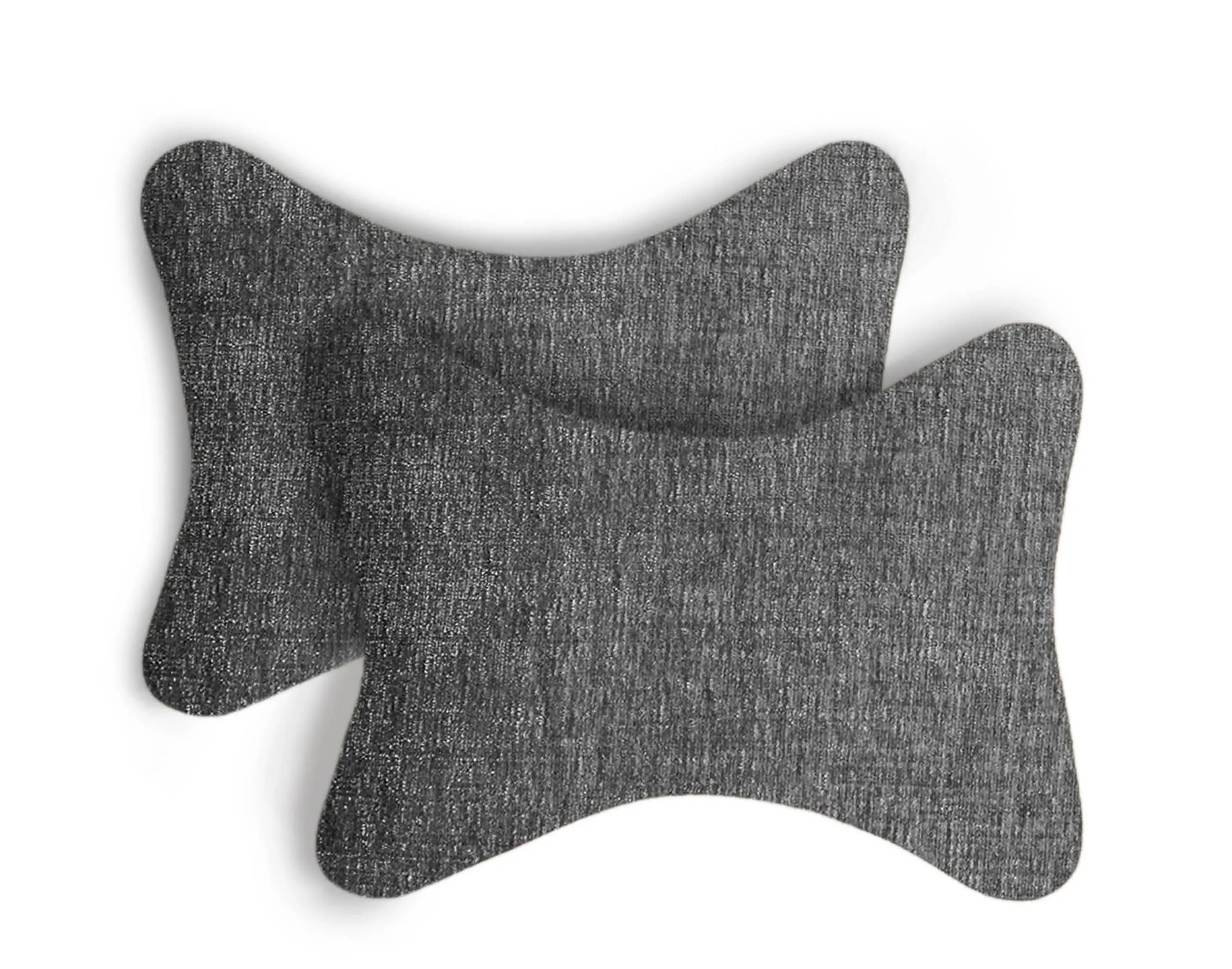 Lushomes Car Neck Rest Pillow & Cushion, Set of 2, Grey Chenille, 17x27 cm, Lumbar & Headrest Support
