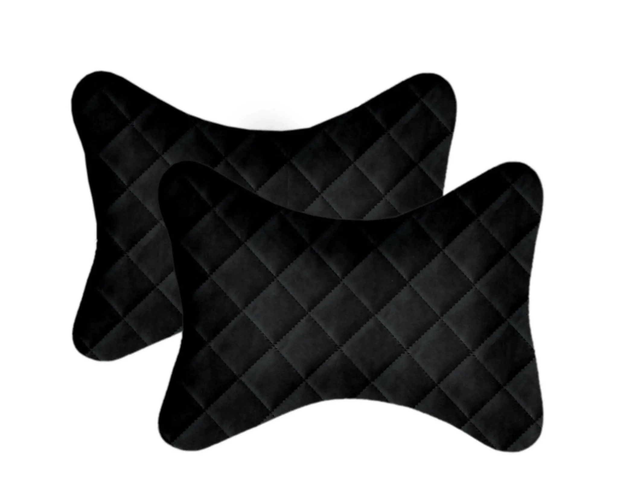 Lushomes Car Neck Rest Pillow Set, Quilted Velvet, 6x10", Black (2 Pcs)