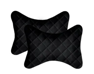Lushomes Car Neck Rest Pillow Set, Quilted Velvet, 6x10", Black (2 Pcs)