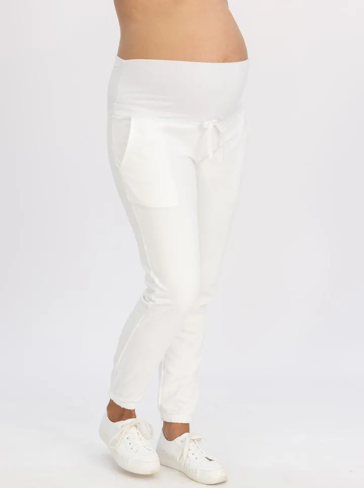 Maternity Loungewear Set with Long Sleeve Top & White Track Pants