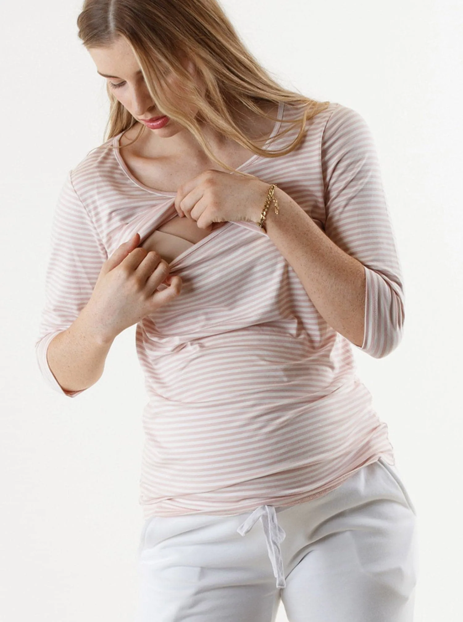 Maternity Loungewear Set with Long Sleeve Top & White Track Pants