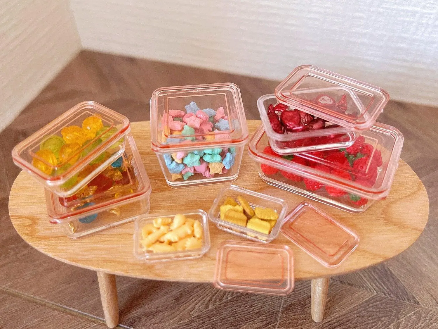 Miniature Fruits Storage Containers - Set of 9 Containers - Fresh Keeping Box - Mini Storage Box With Lid - Dollhouse Miniature Accessories