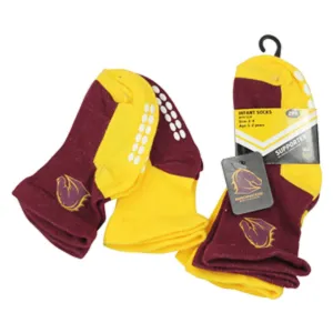 NRL Infant Socks - Brisbane Broncos - Set Of Two - Non Slip - Sock - Baby