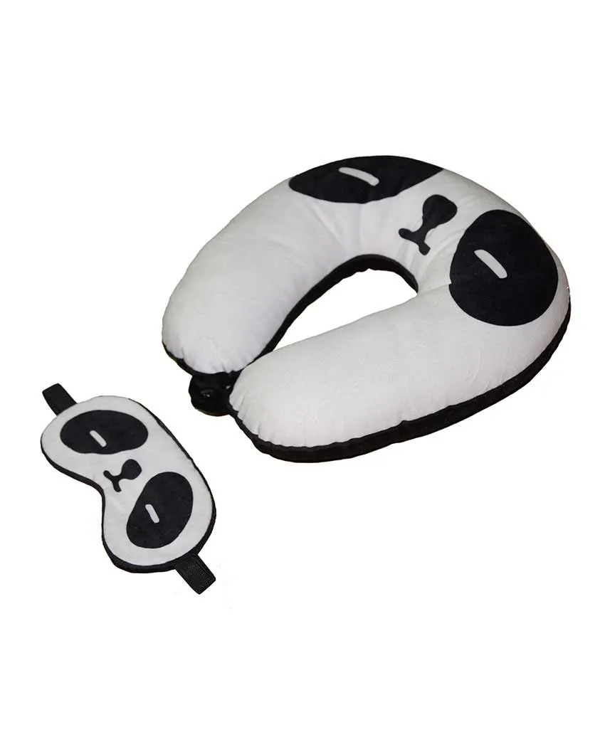 Panda Velvet Multicolor Neck Pillow With Eye Mask