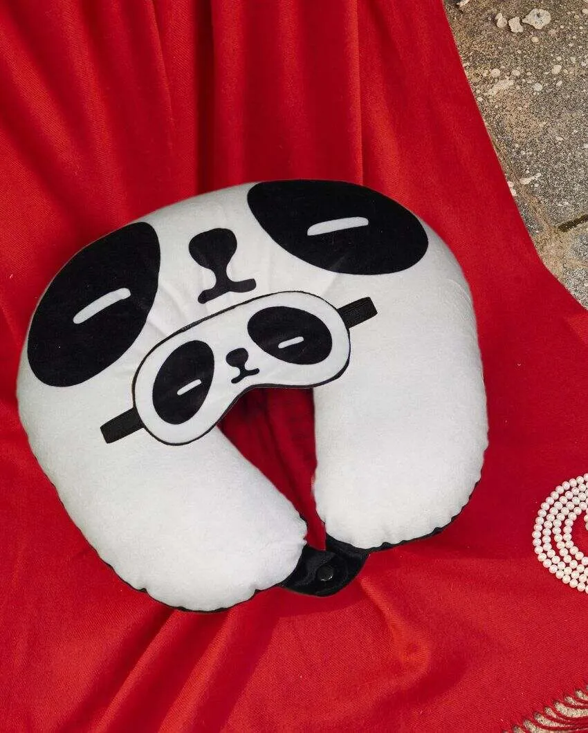 Panda Velvet Multicolor Neck Pillow With Eye Mask