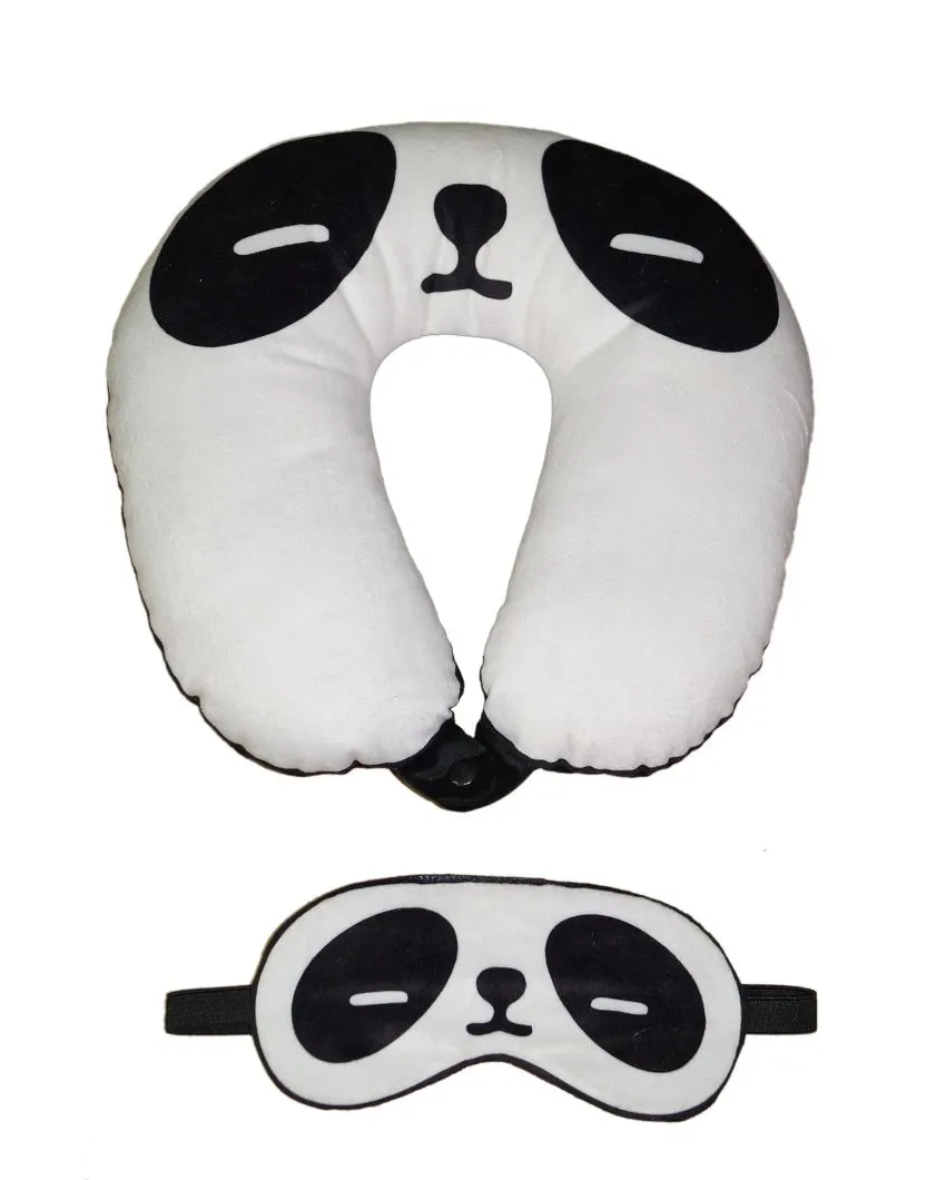 Panda Velvet Multicolor Neck Pillow With Eye Mask