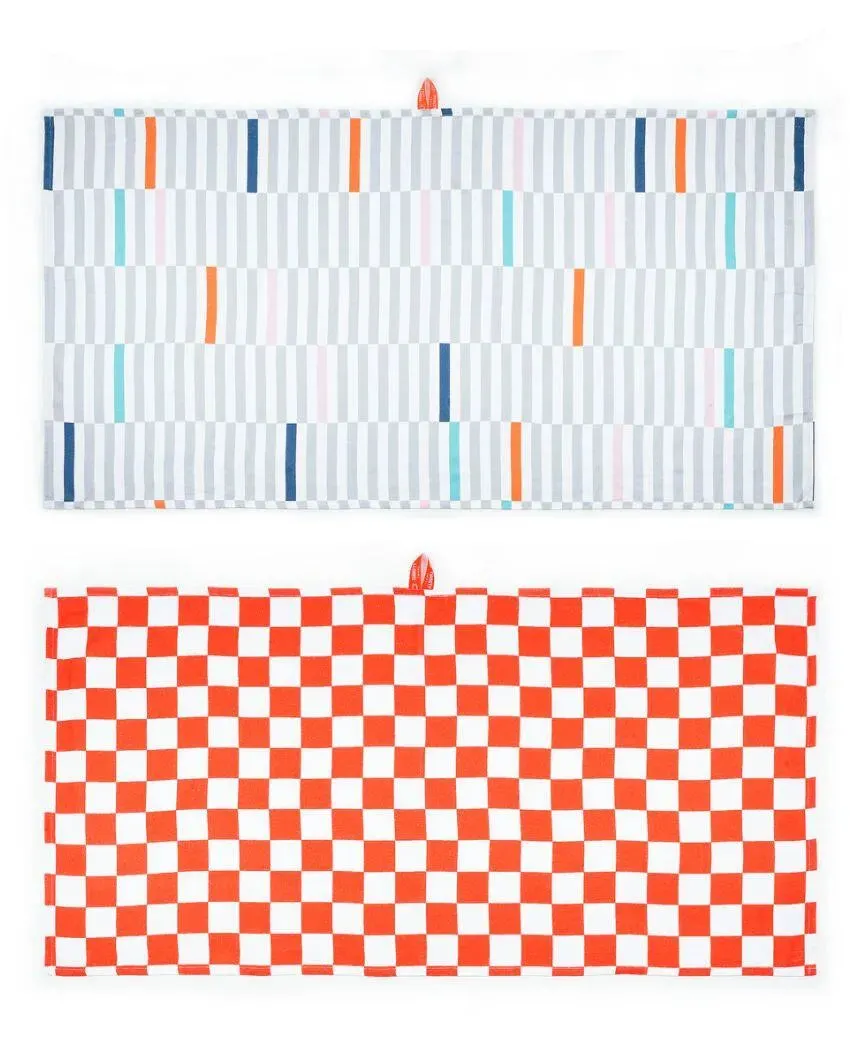 Piano Pop And Citrus Checkered Bamboo Bath Towels | Set Of 2 | 55 X 27 inches | Get a Freebie