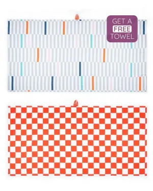 Piano Pop And Citrus Checkered Bamboo Bath Towels | Set Of 2 | 55 X 27 inches | Get a Freebie
