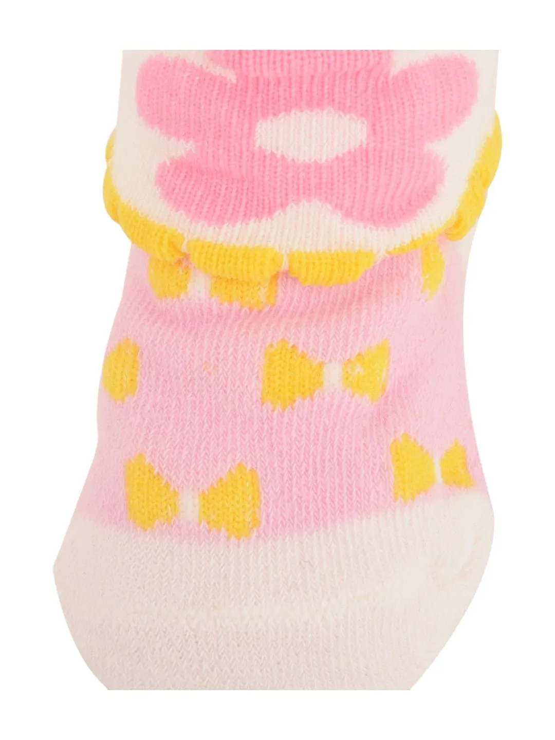 Pink Baby Socks with Yellow Bows and Flower Cuffs