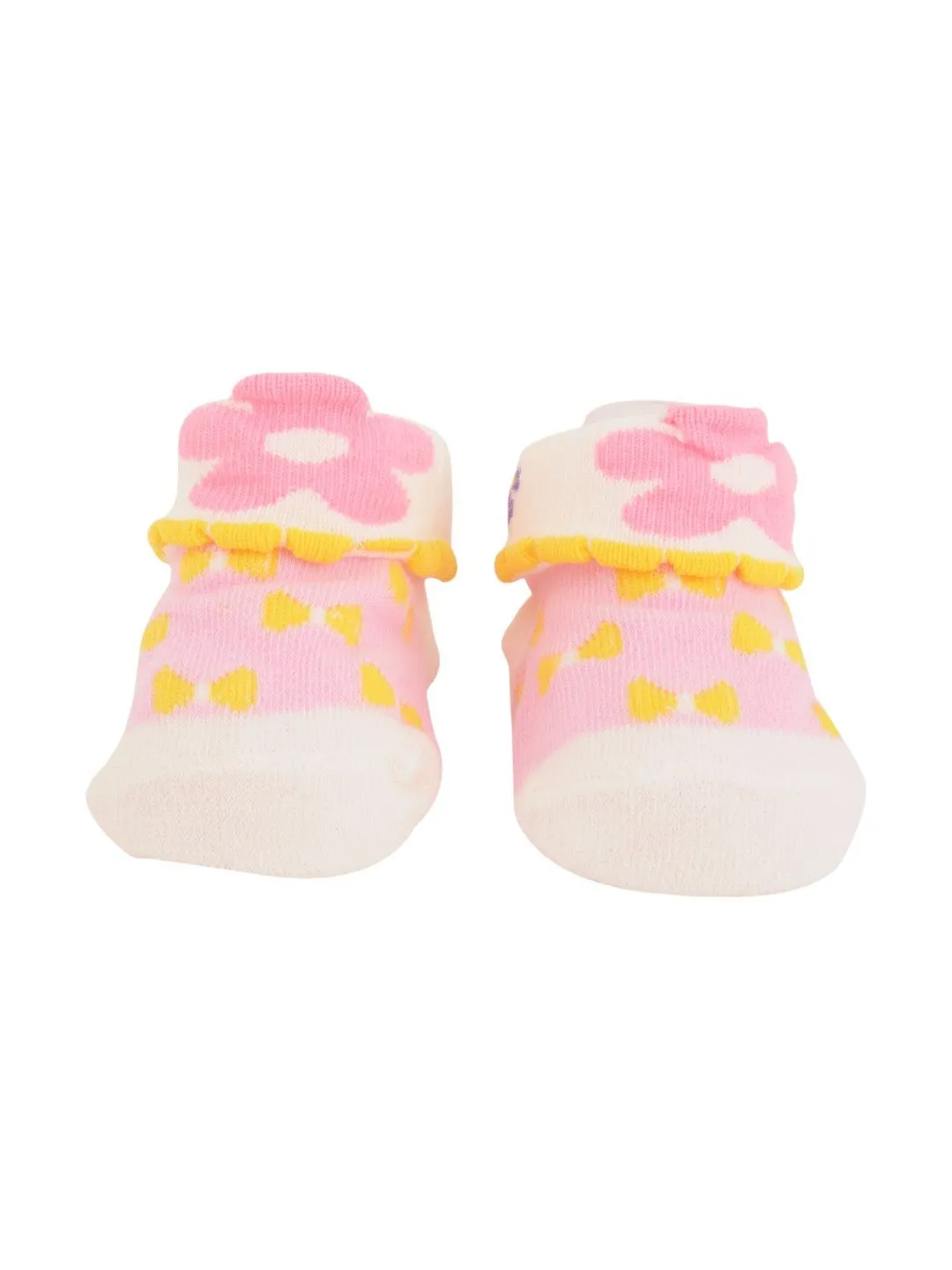 Pink Baby Socks with Yellow Bows and Flower Cuffs