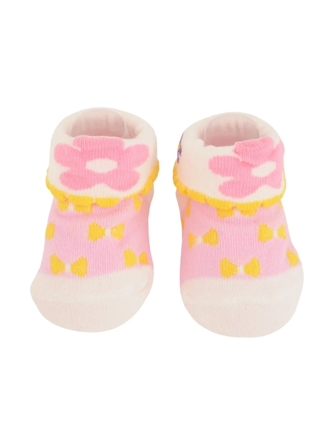 Pink Baby Socks with Yellow Bows and Flower Cuffs