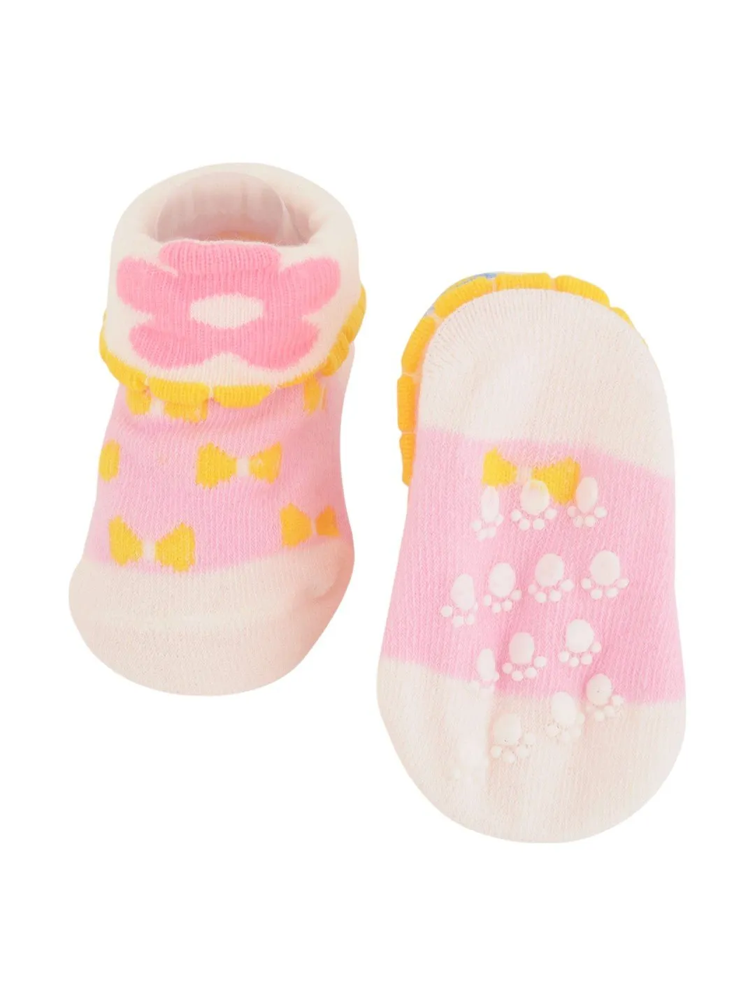 Pink Baby Socks with Yellow Bows and Flower Cuffs