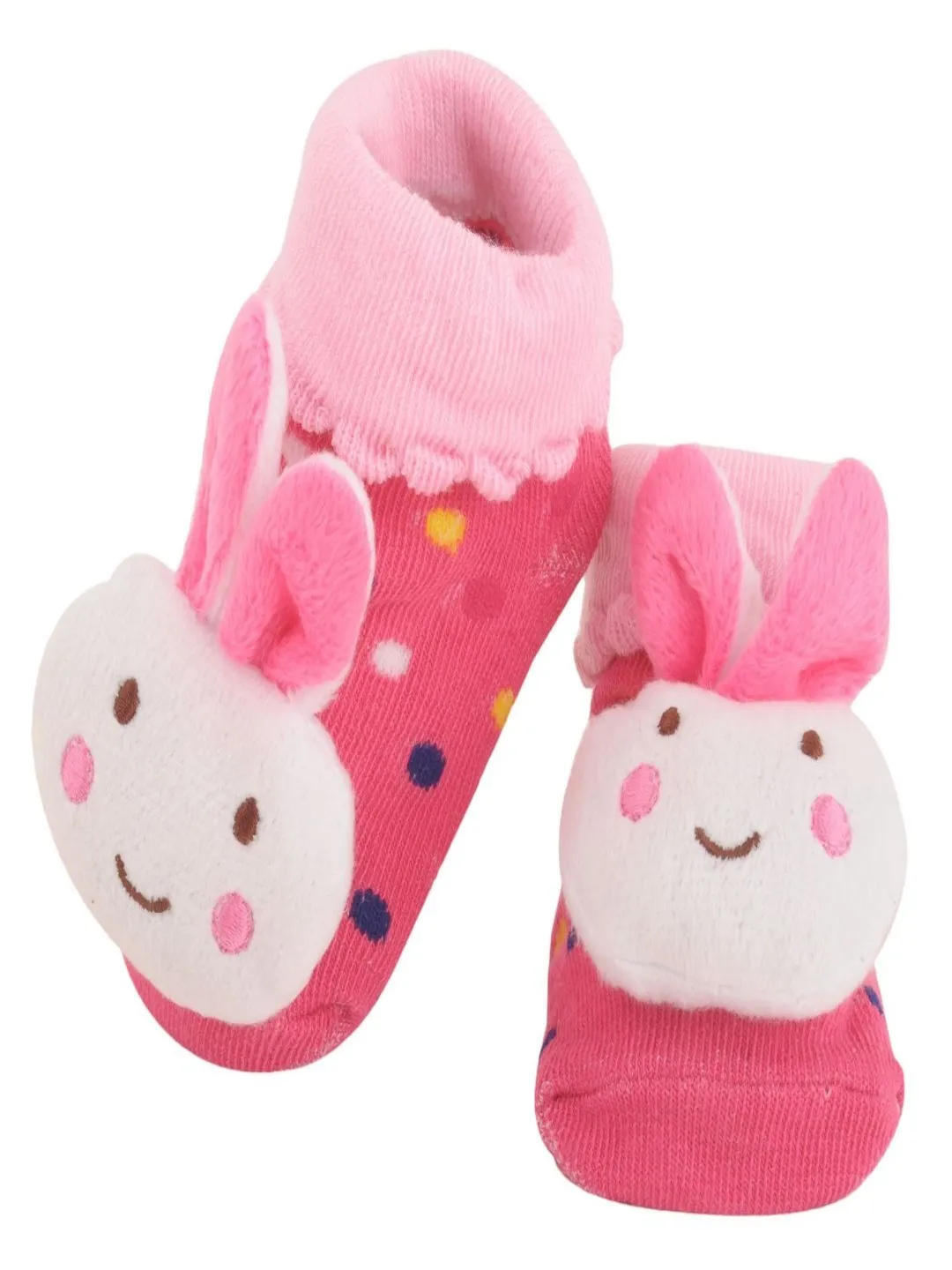 Pink Bunny Face Baby Socks with 3D Ears & Polka Dot Design – Cute Anti-Slip Socks for Infants