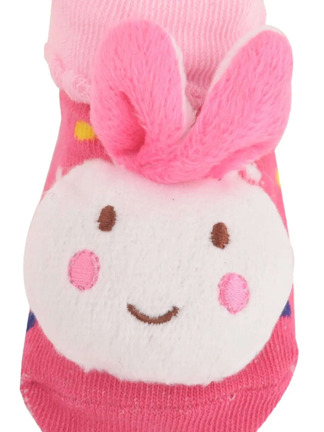 Pink Bunny Face Baby Socks with 3D Ears & Polka Dot Design – Cute Anti-Slip Socks for Infants