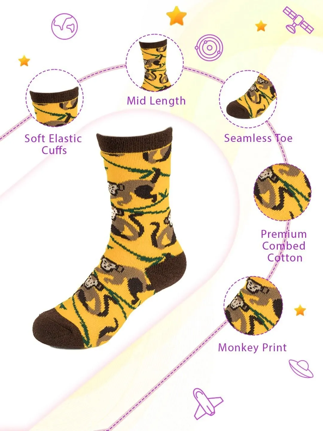Playful Jungle Animal Theme  Socks for Boys