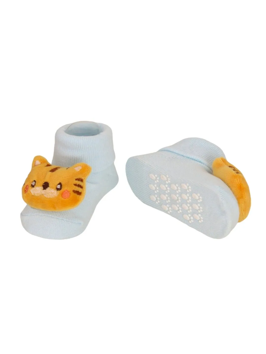 Playful Tiger Baby Socks - Soft Blue Adventure